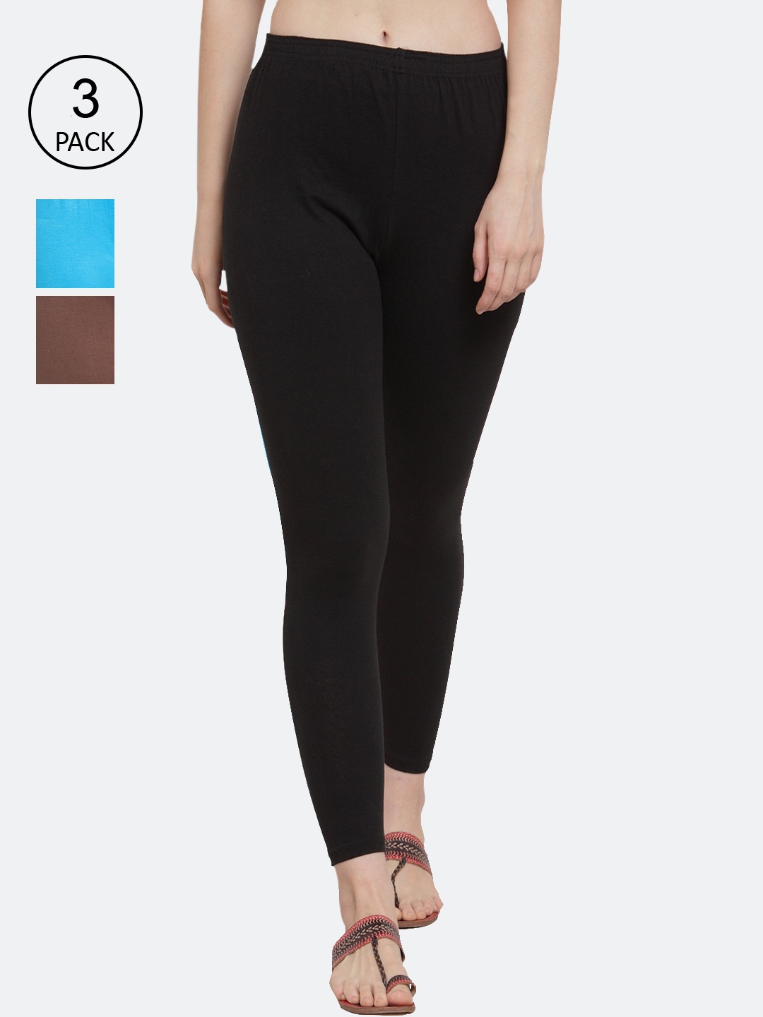 

GRACIT Women Pack of 3 Solid Ankle-Length Leggings, Black