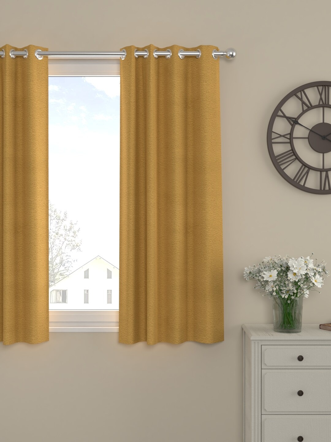 

ROSARA HOME Mustard Yellow Single Solid Velvet Window Curtain