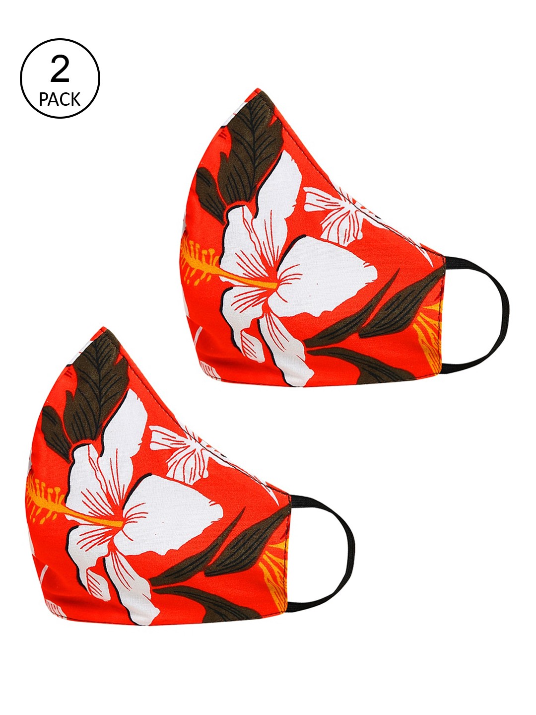 

Tossido Pack Of 2 Red & White Printed 3-Ply 100% Cotton Reusable Cloth Masks