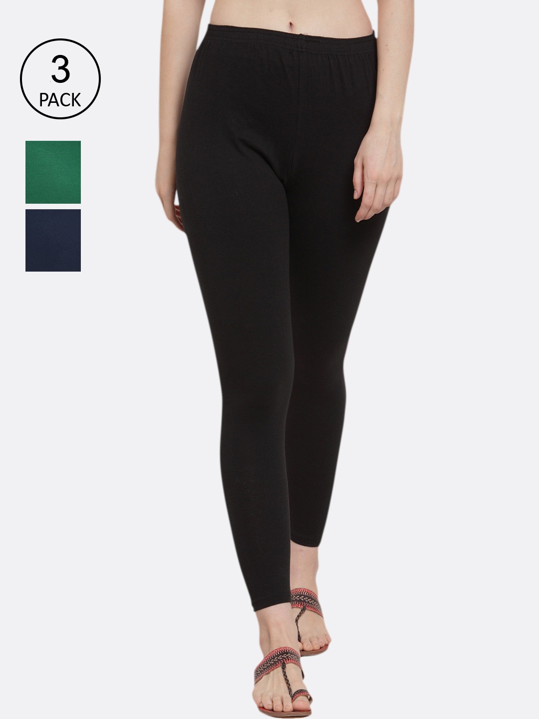 

GRACIT Women Pack of 3 Solid Ankle-Length Leggings, Black