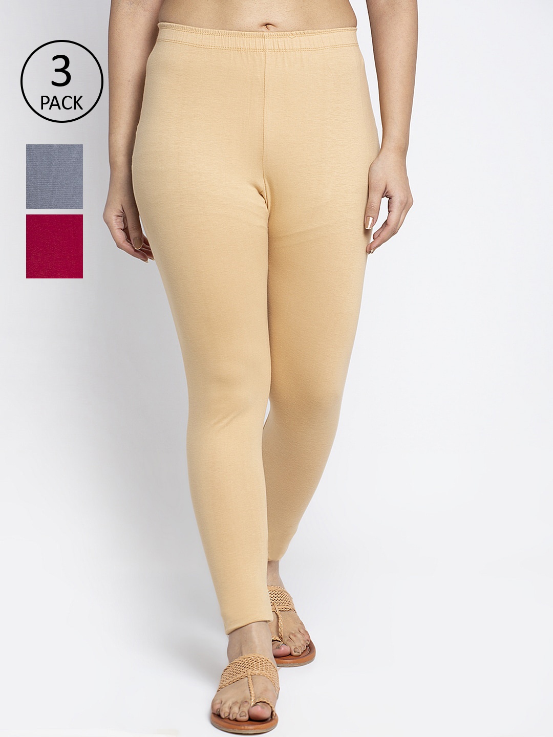 

GRACIT Women Pack of 3 Solid Ankle-Length Leggings, Grey