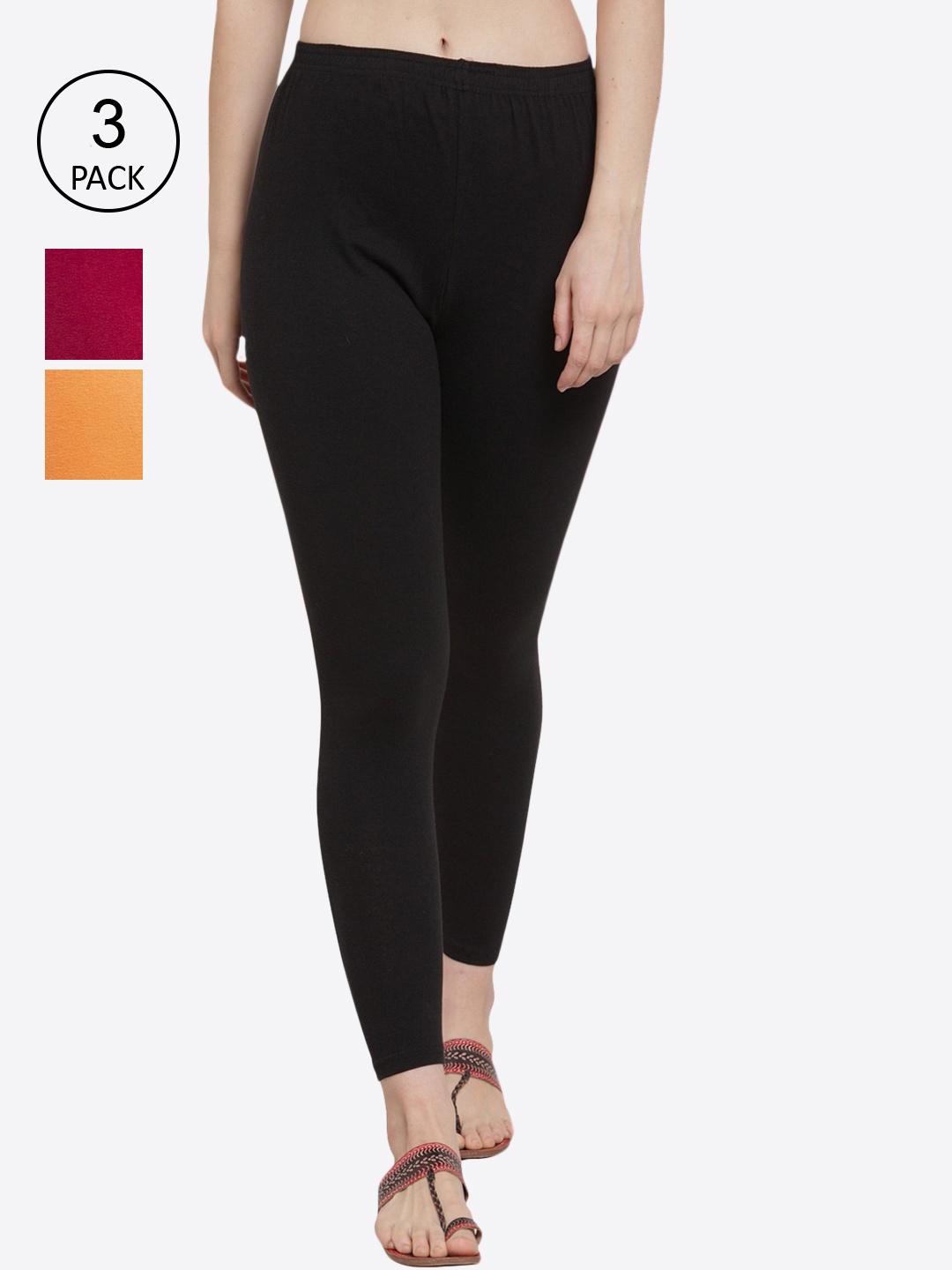 

GRACIT Women Pack of 3 Solid Ankle-Length Leggings, Black