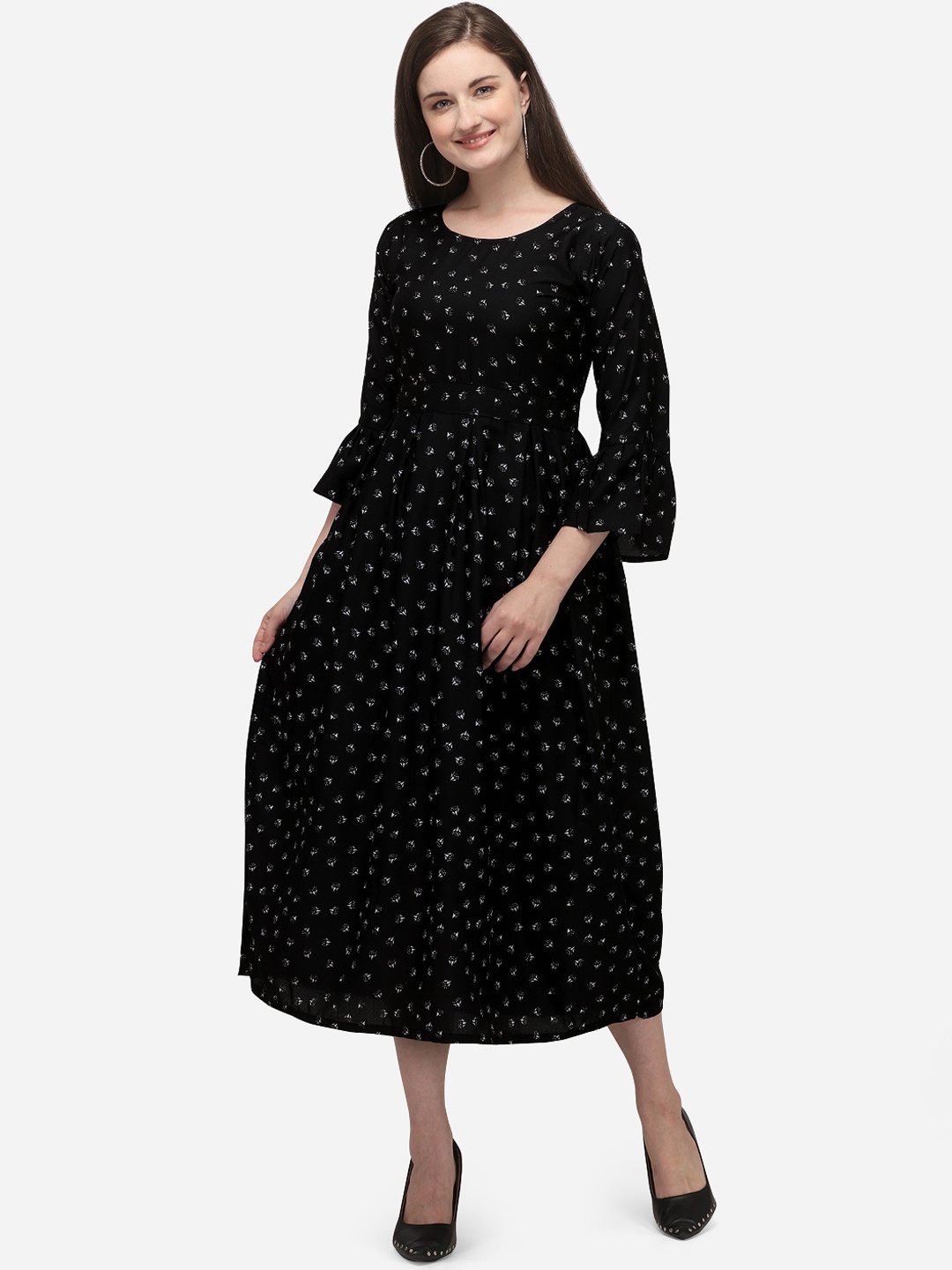 

Florence Women Black Printed Fit and Flare Dress