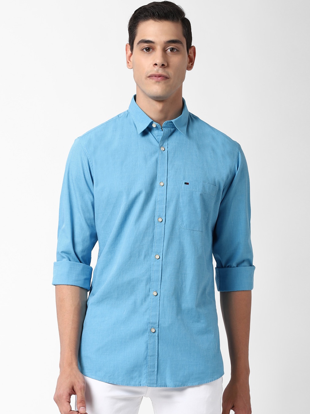 

Peter England Casuals Men Blue Slim Fit Solid Casual Shirt