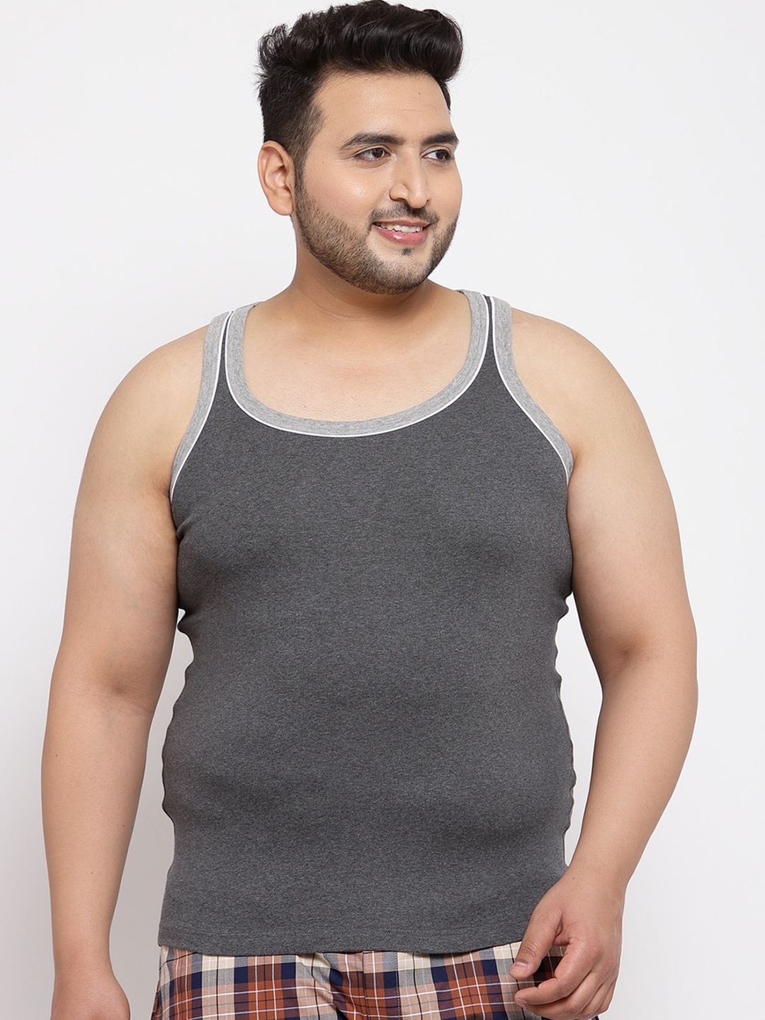 

plusS Men Plus Size Charcoal Grey Solid Innerwear Vest MSD9908