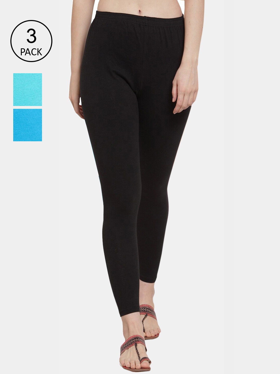 

GRACIT Women Pack of 3 Solid Ankle-Length Leggings, Black