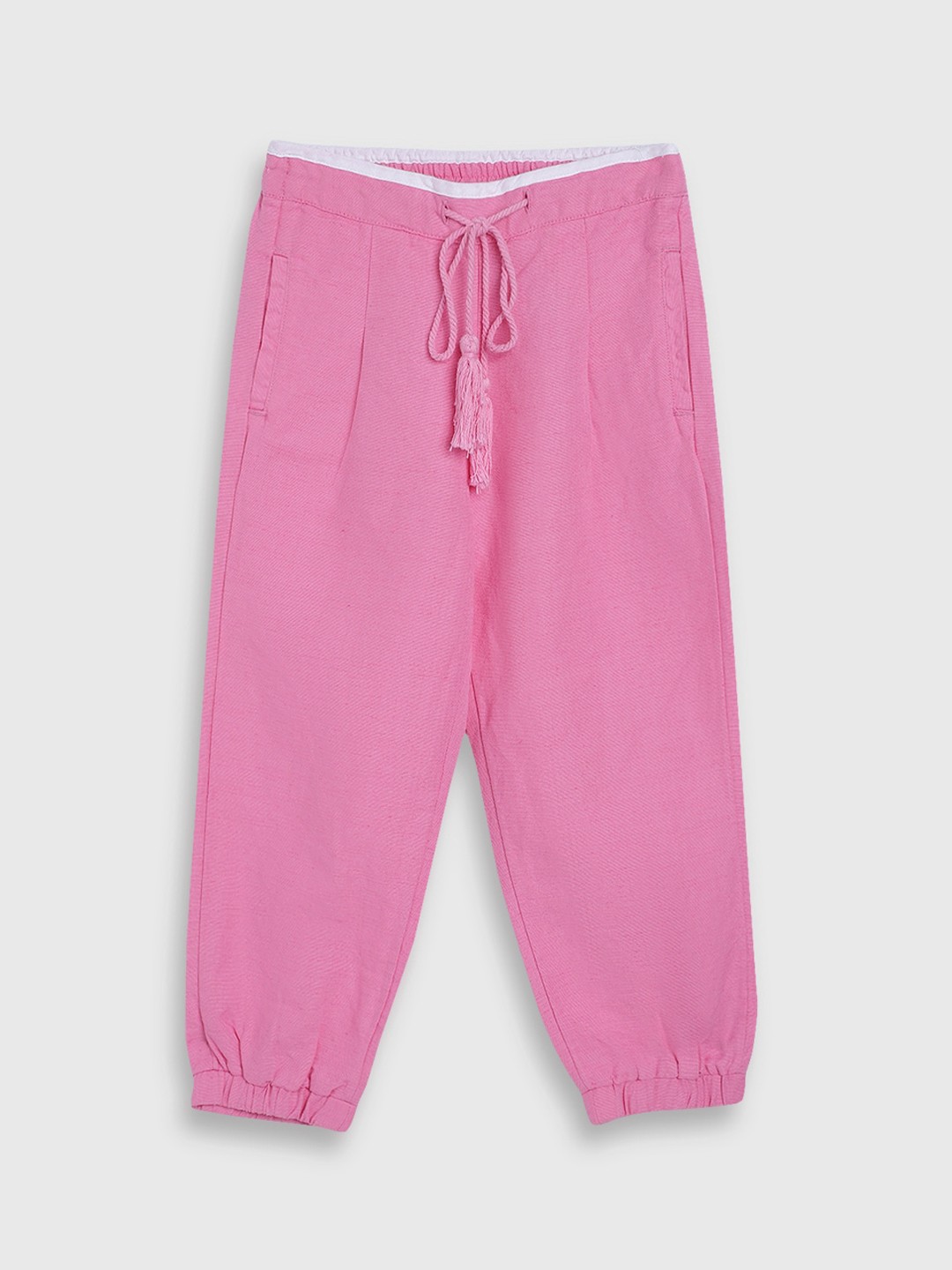 

Blue Giraffe Girls Pink Linen Solid Straight-Fit Joggers