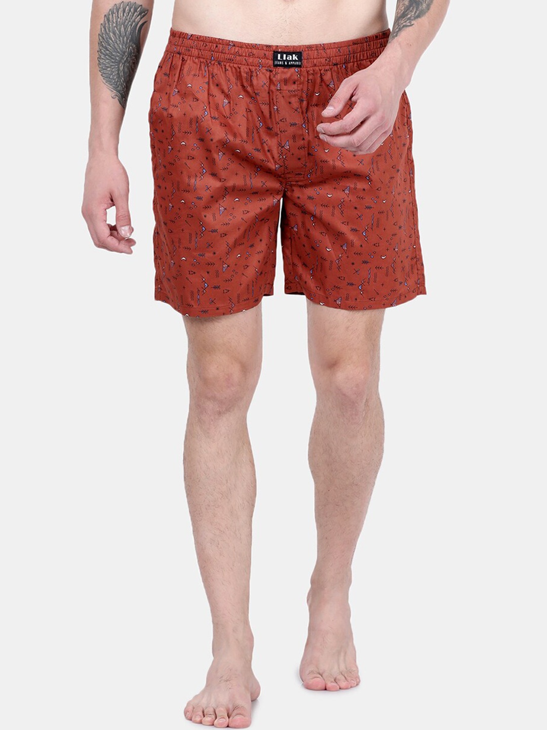 

Llak Jeans Men Rust Orange & Black Printed Boxer Boxers-32-SP