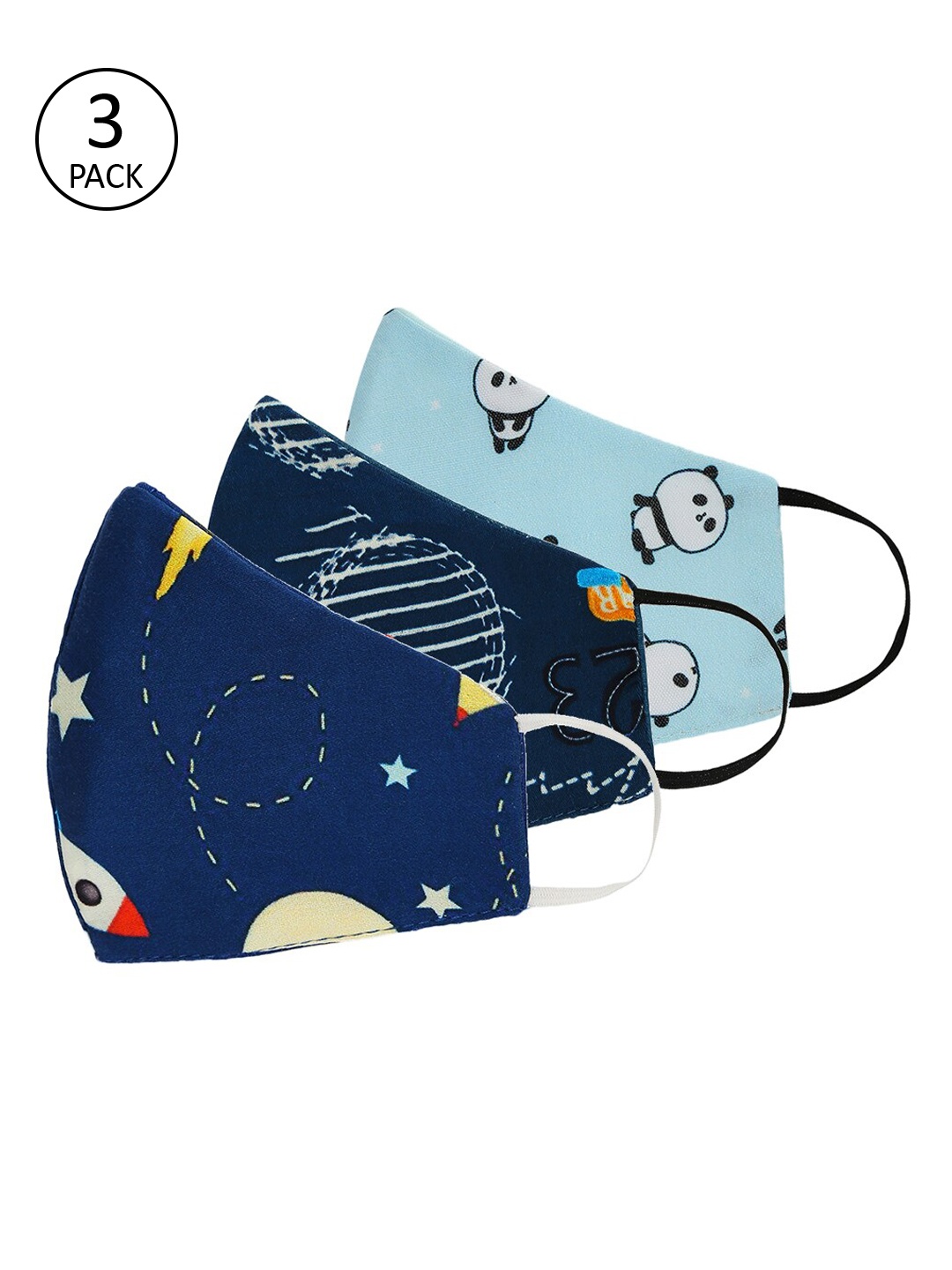 

Tossido Kids Pack Of 3 Printed 3-Ply 100% Cotton Cloth Masks, Navy blue