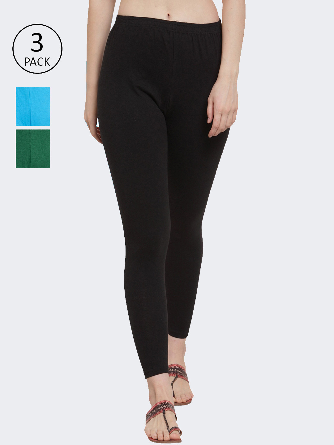 

GRACIT Women Pack of 3 Solid Ankle-Length Leggings, Black