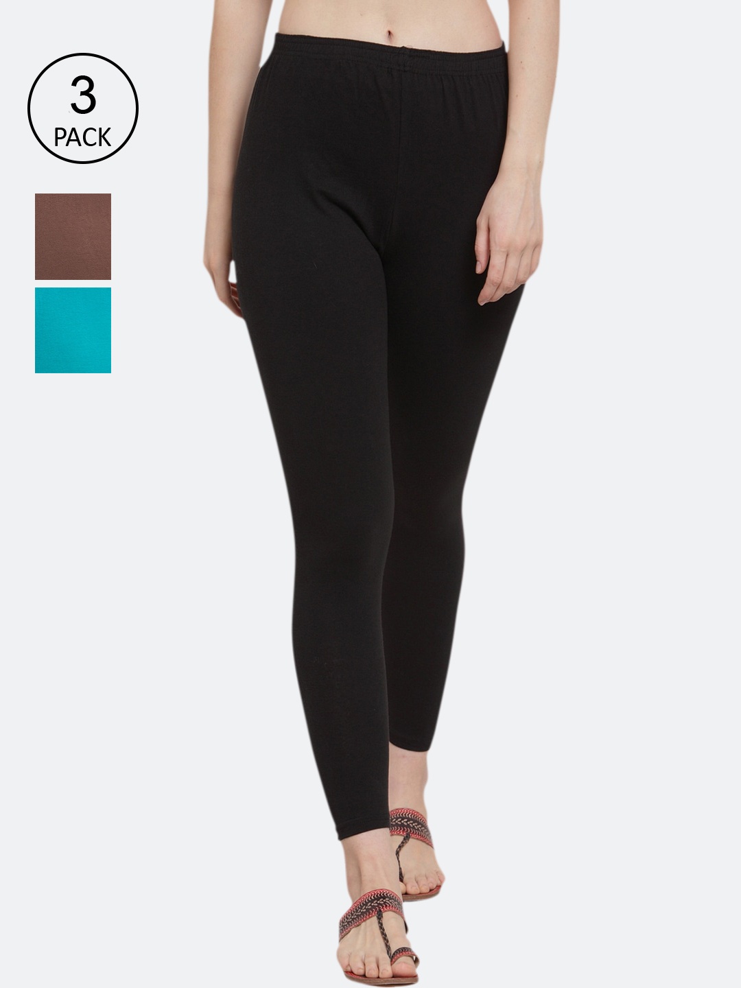 GRACIT Women Pack of 3 Solid Ankle-Length Leggings, Black