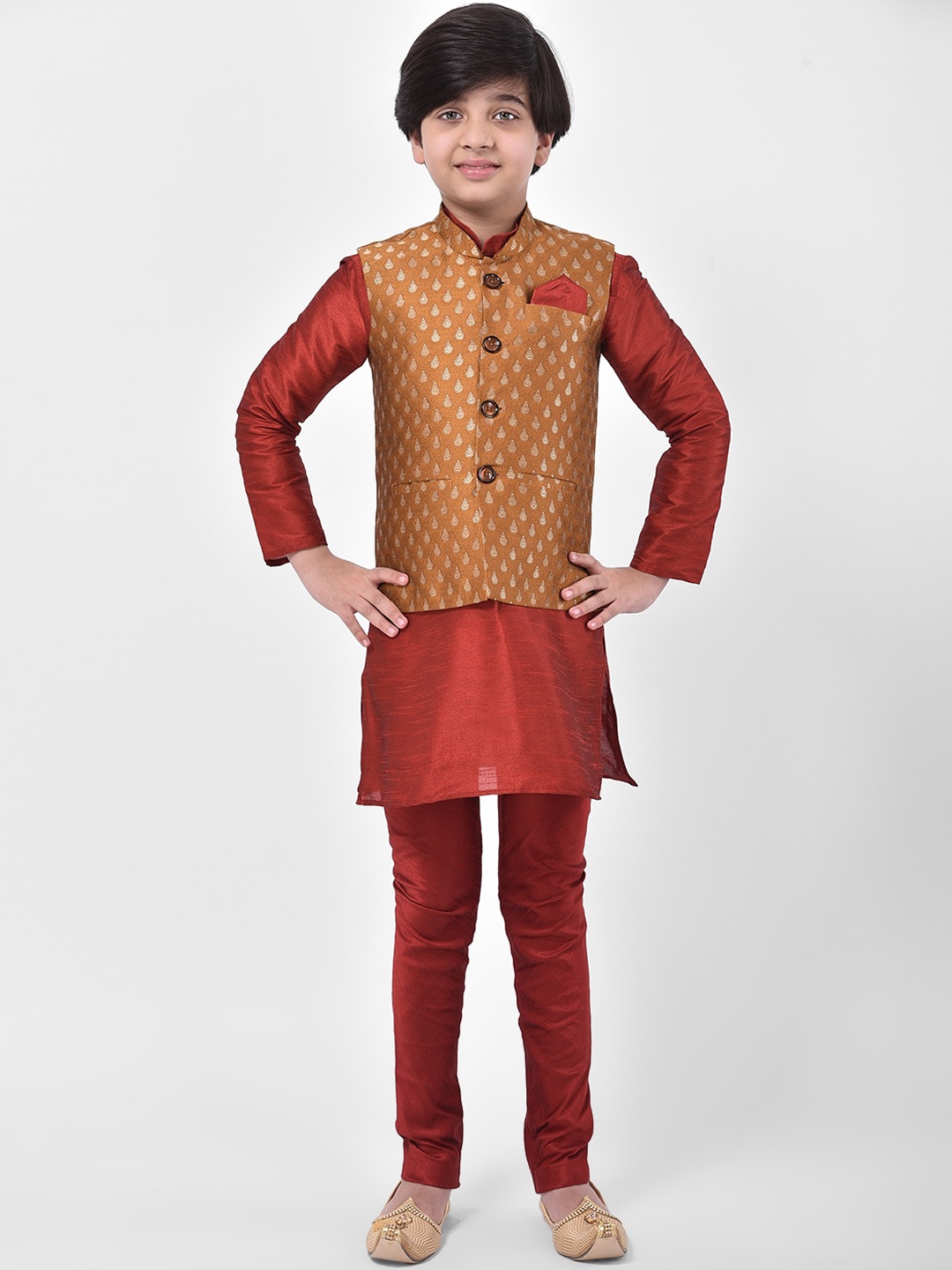 

DEYANN Boys Copper-Toned Nehru Jacket Set