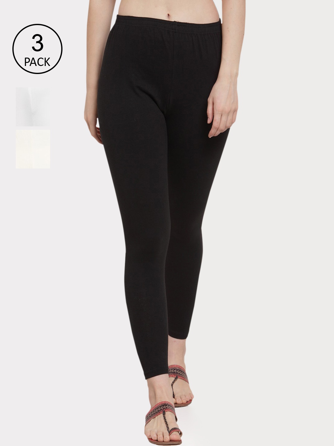 

GRACIT Women Pack of 3 Solid Ankle-Length Leggings, Black