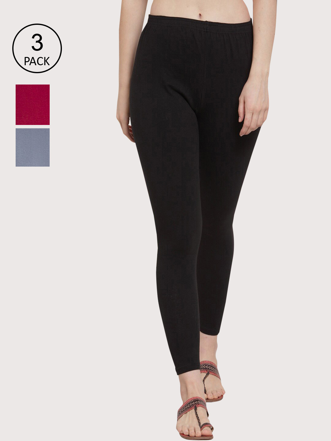 

GRACIT Women Pack of 3 Solid Ankle-Length Leggings, Black