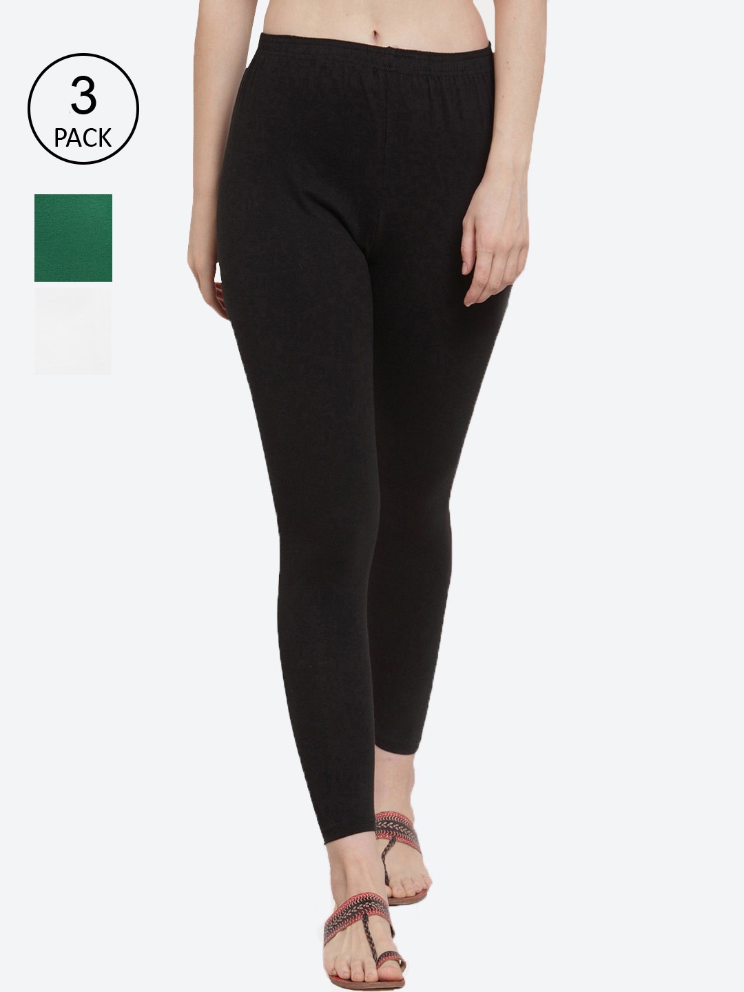 

GRACIT Women Pack of 3 Solid Ankle-Length Leggings, Black