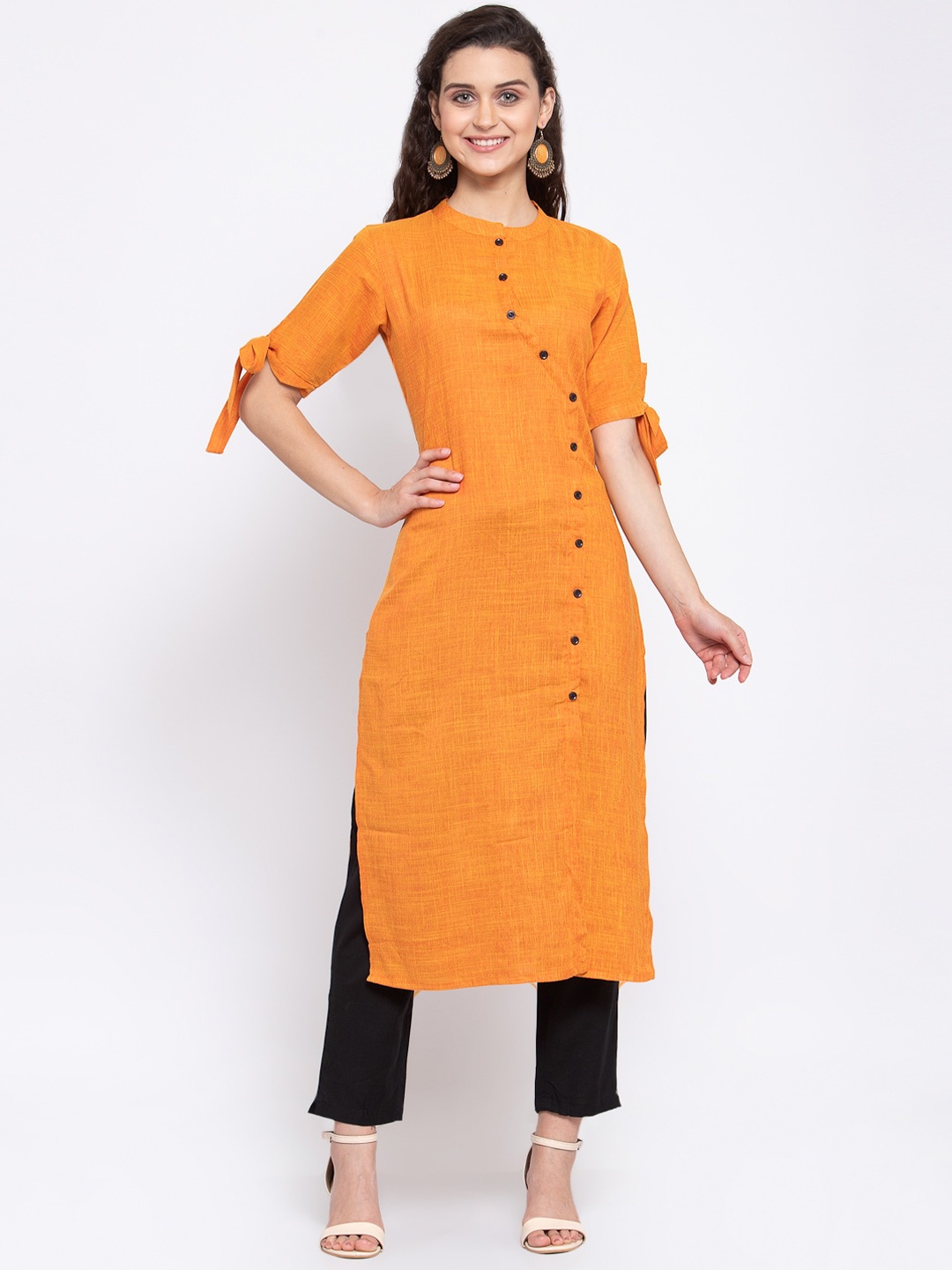 

Indibelle Women Orange & Black Regular Straight Kurta & Trousers