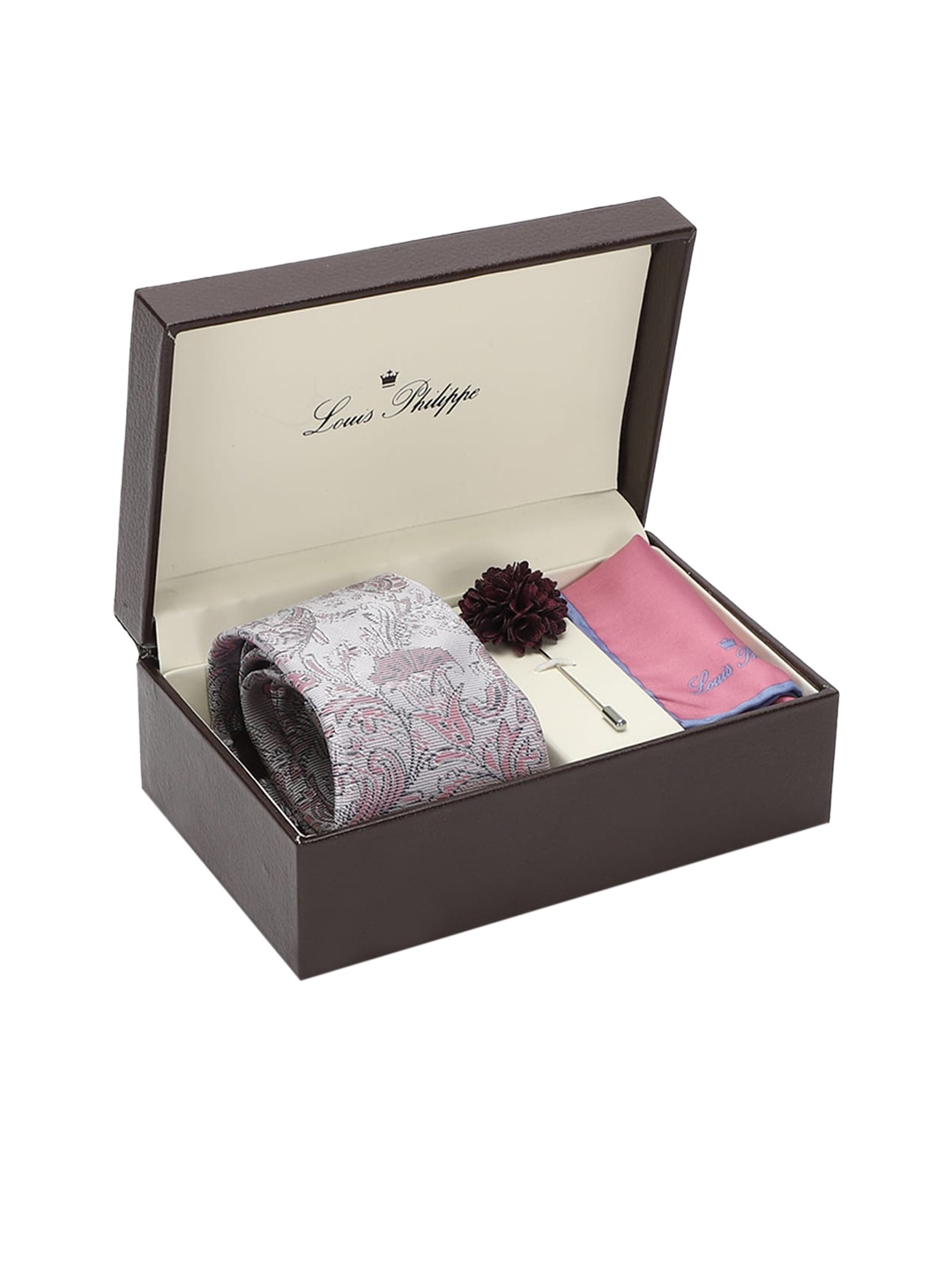 

Louis Philippe Men Grey & Pink Self Design Accessory Gift Set