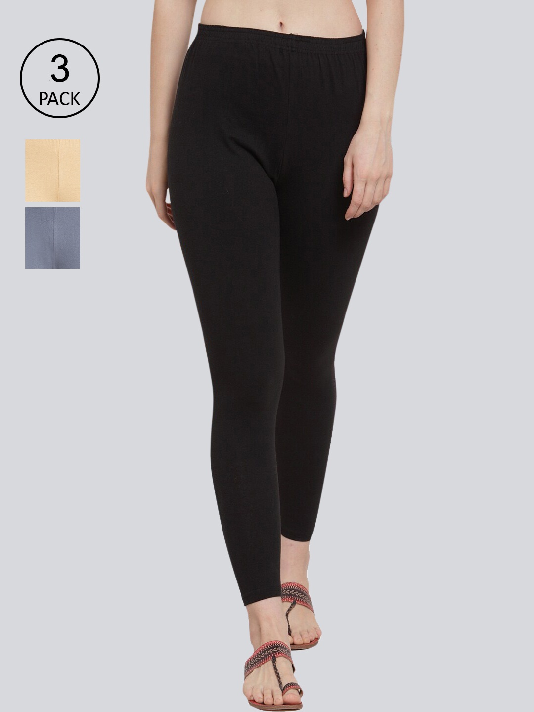 

GRACIT Women Pack of 3 Solid Ankle-Length Leggings, Black