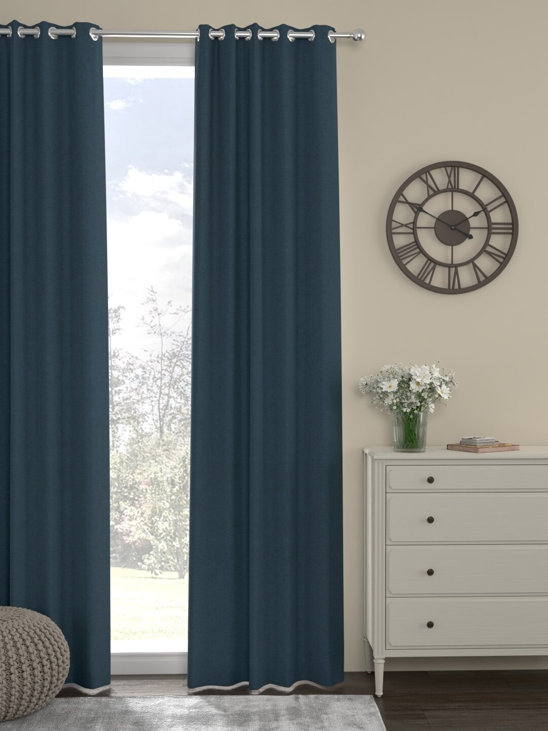 

ROSARA HOME Unisex Navy Blue Solid Pack of Single Door Curtain