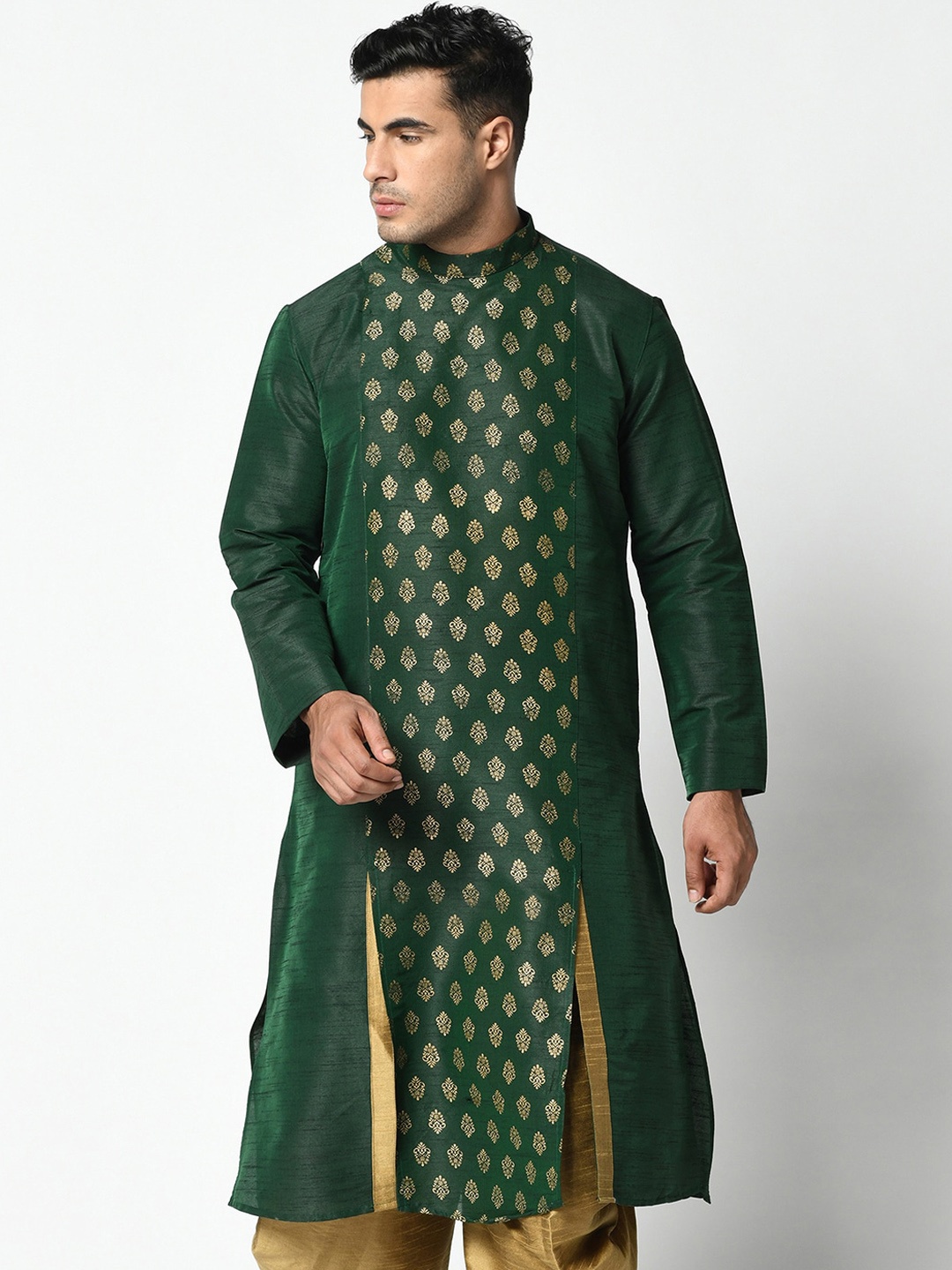 

DEYANN Men Green Woven Design Kurta