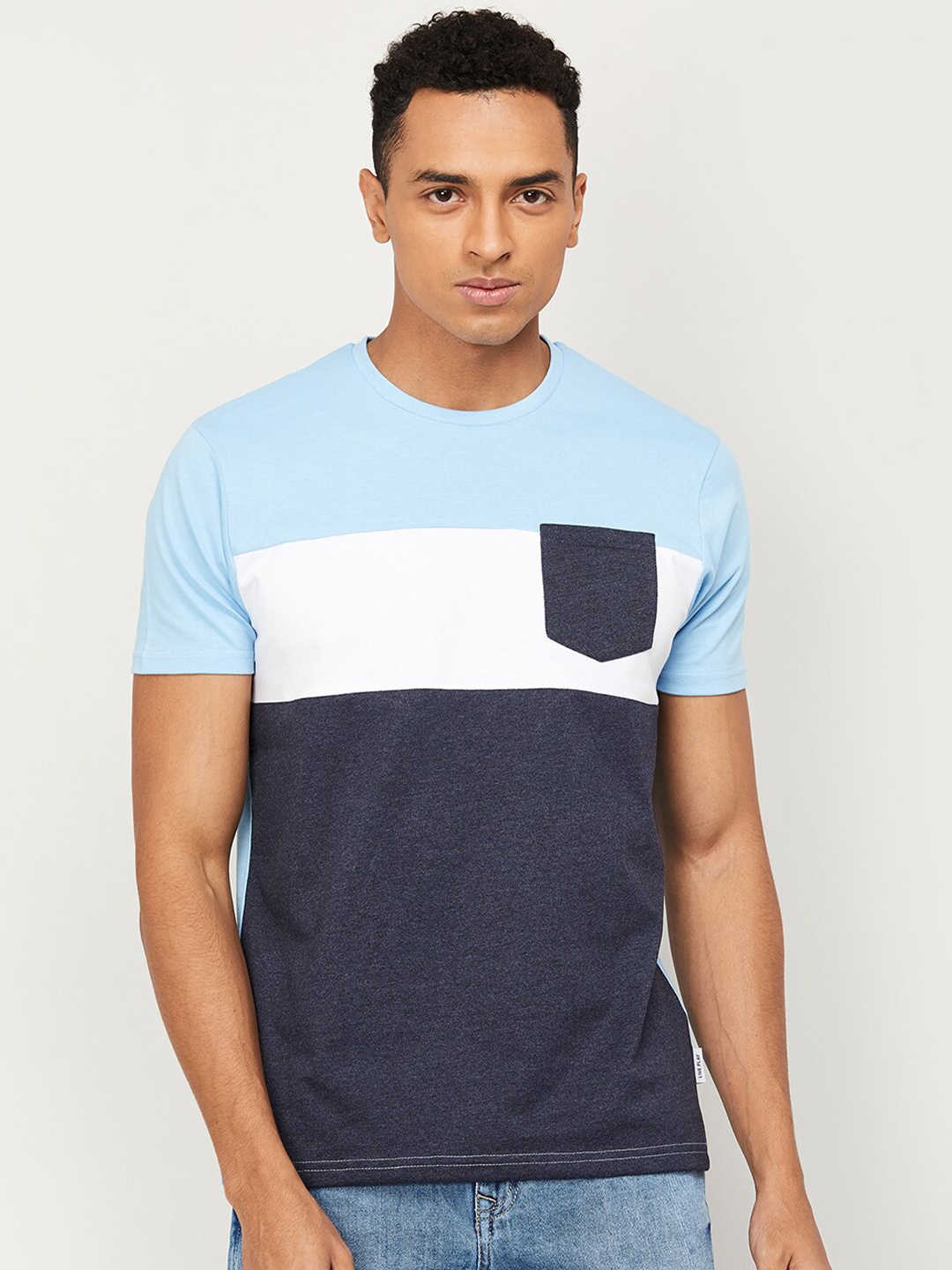 

Fame Forever by Lifestyle Men Blue Colourblocked Round Neck Cotton T-shirt