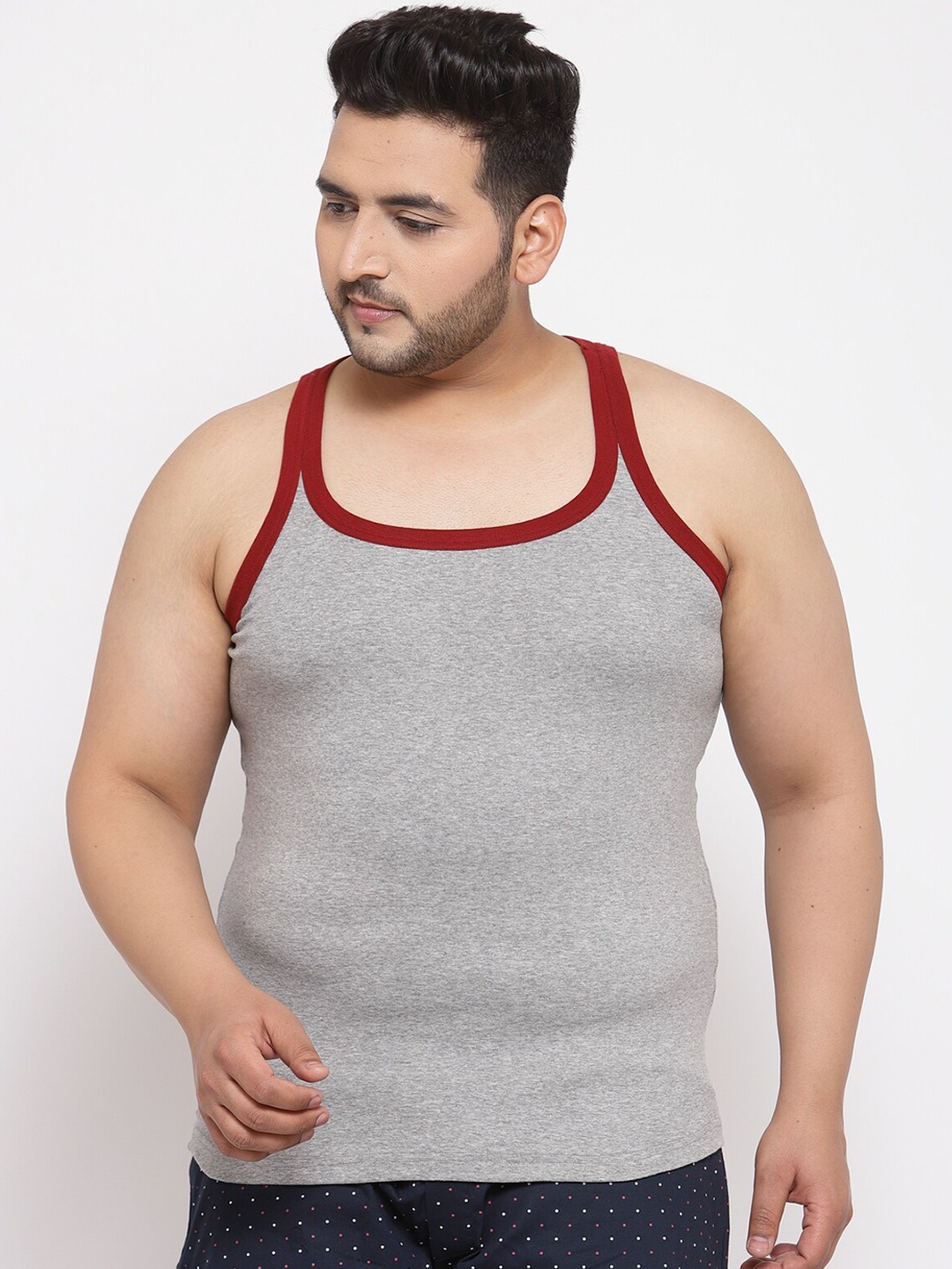 

plusS Men Plus Size Grey & Maroon Solid Innerwear Vest MSD9907