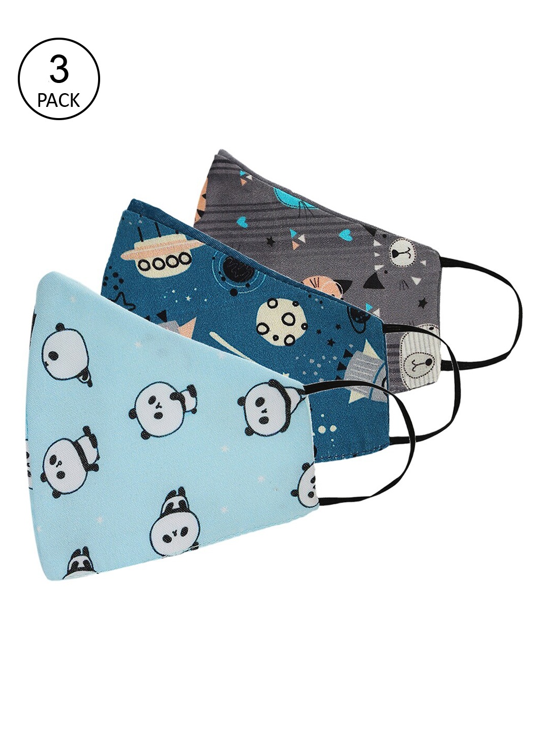 

Tossido Kids Pack of 3 100% Pure Cotton Reusable Outdoor Masks, Blue