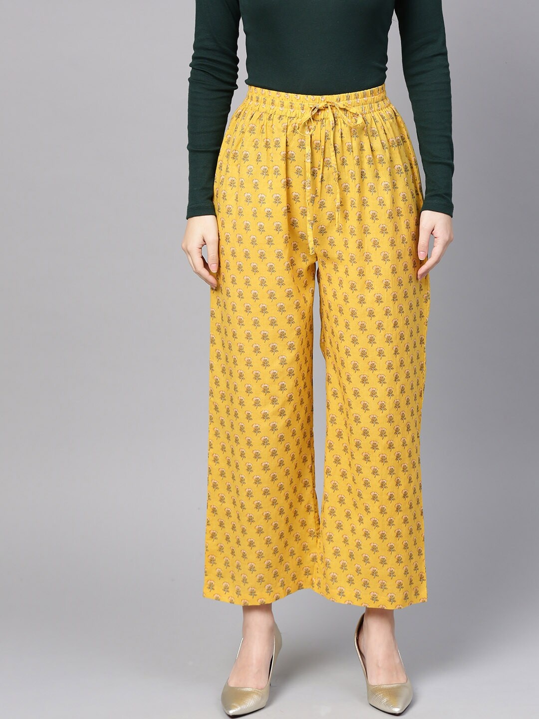 

KSUT Women Yellow Printed Cotton Palazzo