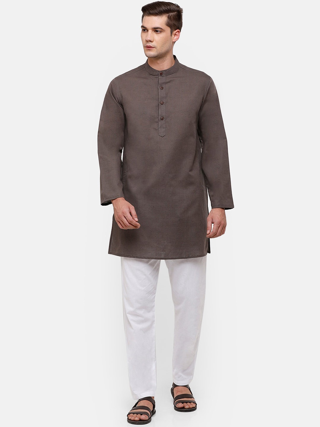 

CAVALLO by Linen Club Men Grey Linen Kurta