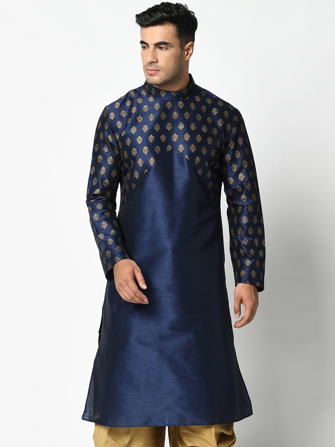 

DEYANN Men Navy Blue & Gold-Toned Kurta