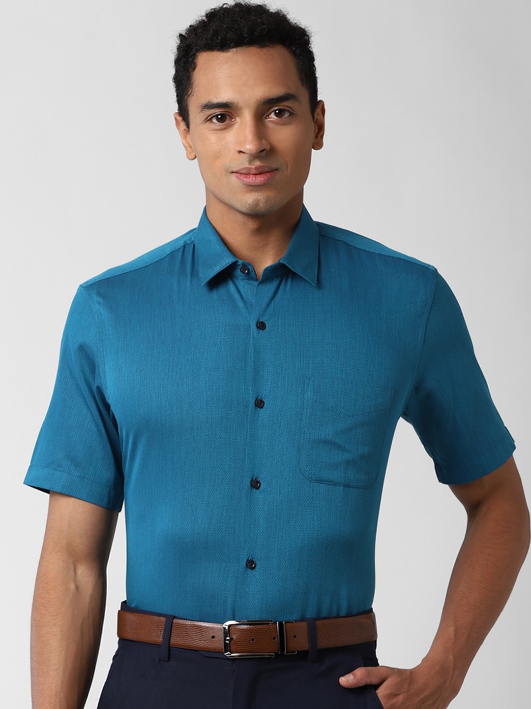 Peter England Men Blue Regular Fit Self Design Casual Shirt