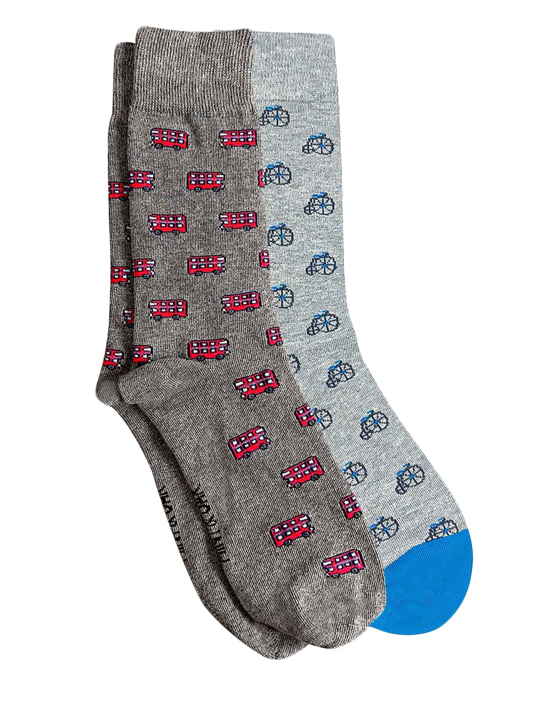 

Mint & Oak Men Pack Of 2 Grey & Blue Patterned Calf-Length Socks