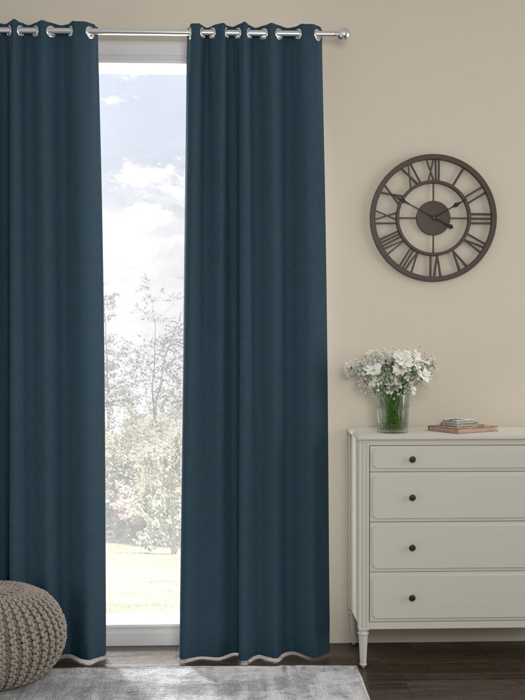 ROSARA HOME Navy Blue Single Long Door Curtain