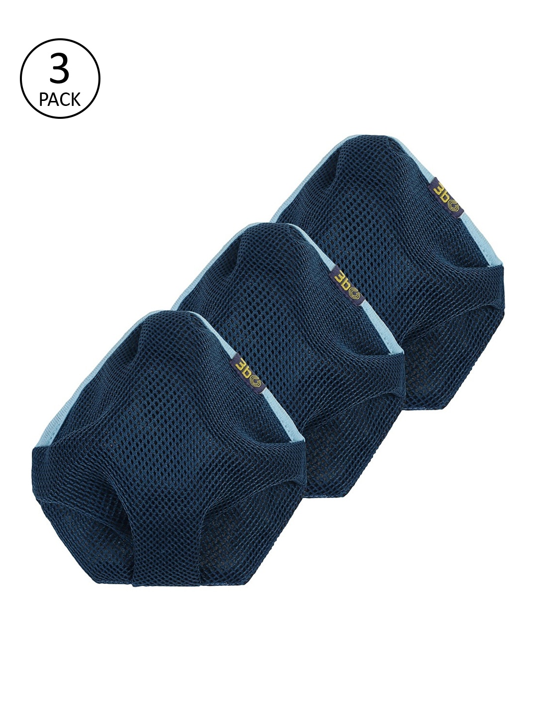 

3BO Women Pack Of 3 Blue Solid 3-Ply Cotton Reusable Cloth Face Masks