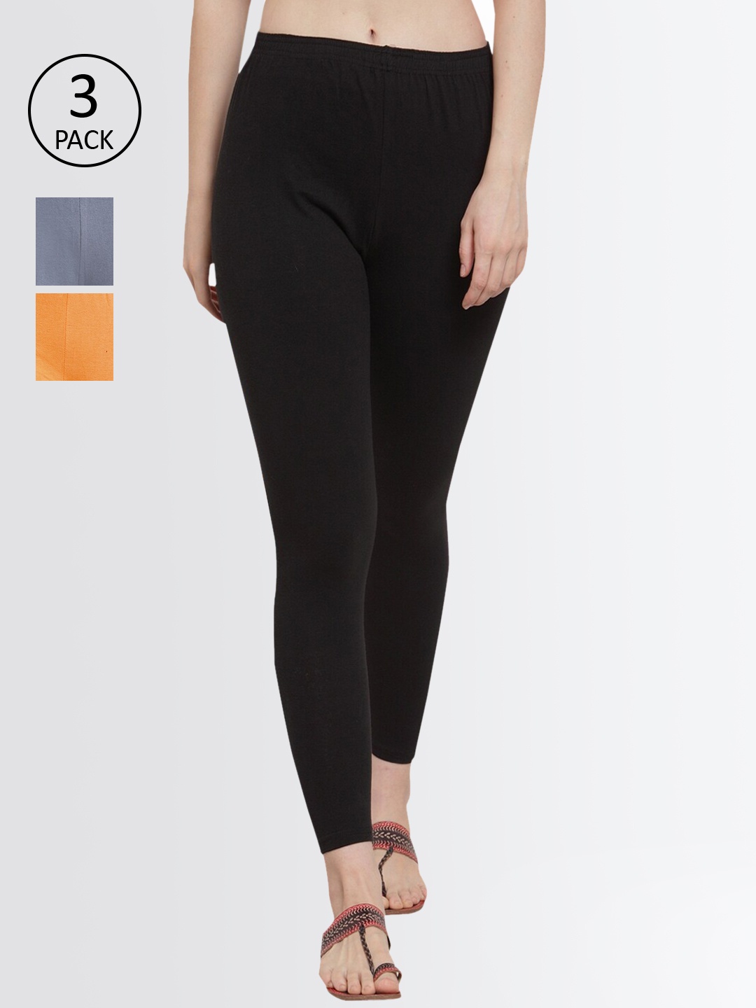 

GRACIT Women Pack of 3 Solid Ankle-Length Leggings, Black
