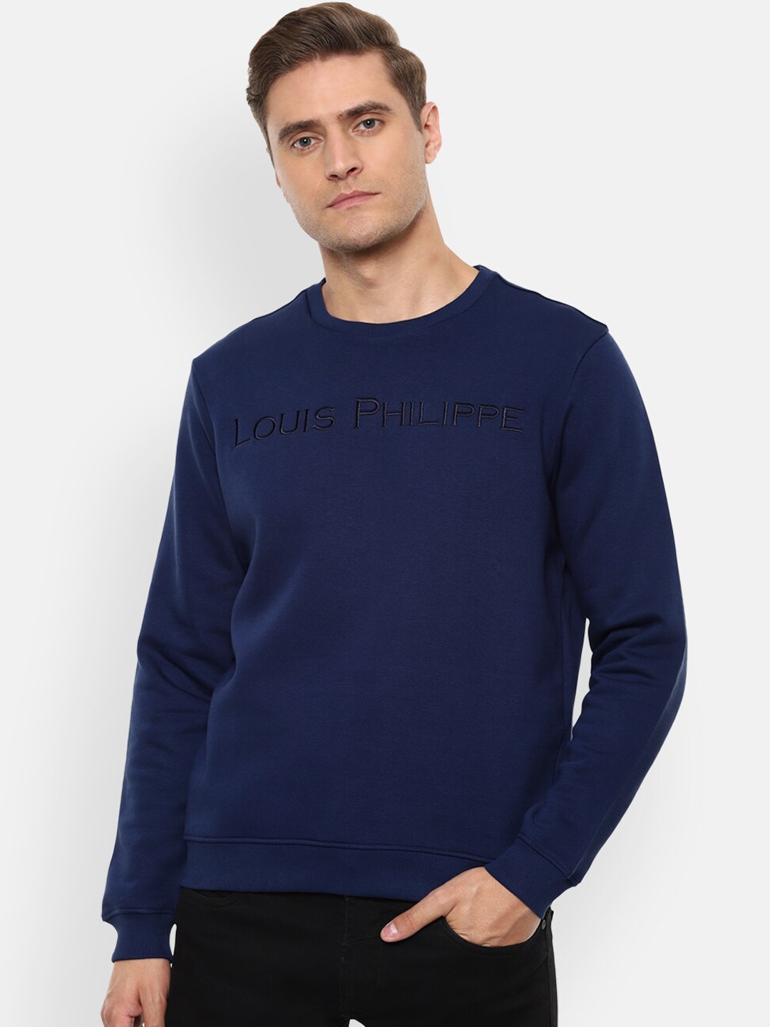 

Louis Philippe Men Navy Blue Embroidered Sweatshirt