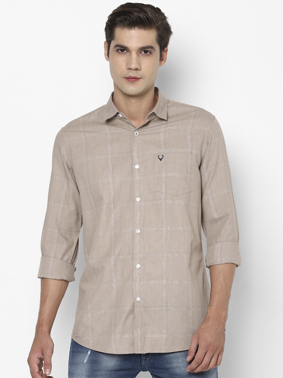 

Allen Solly Men Beige Pure Cotton Slim Fit Checked Casual Shirt