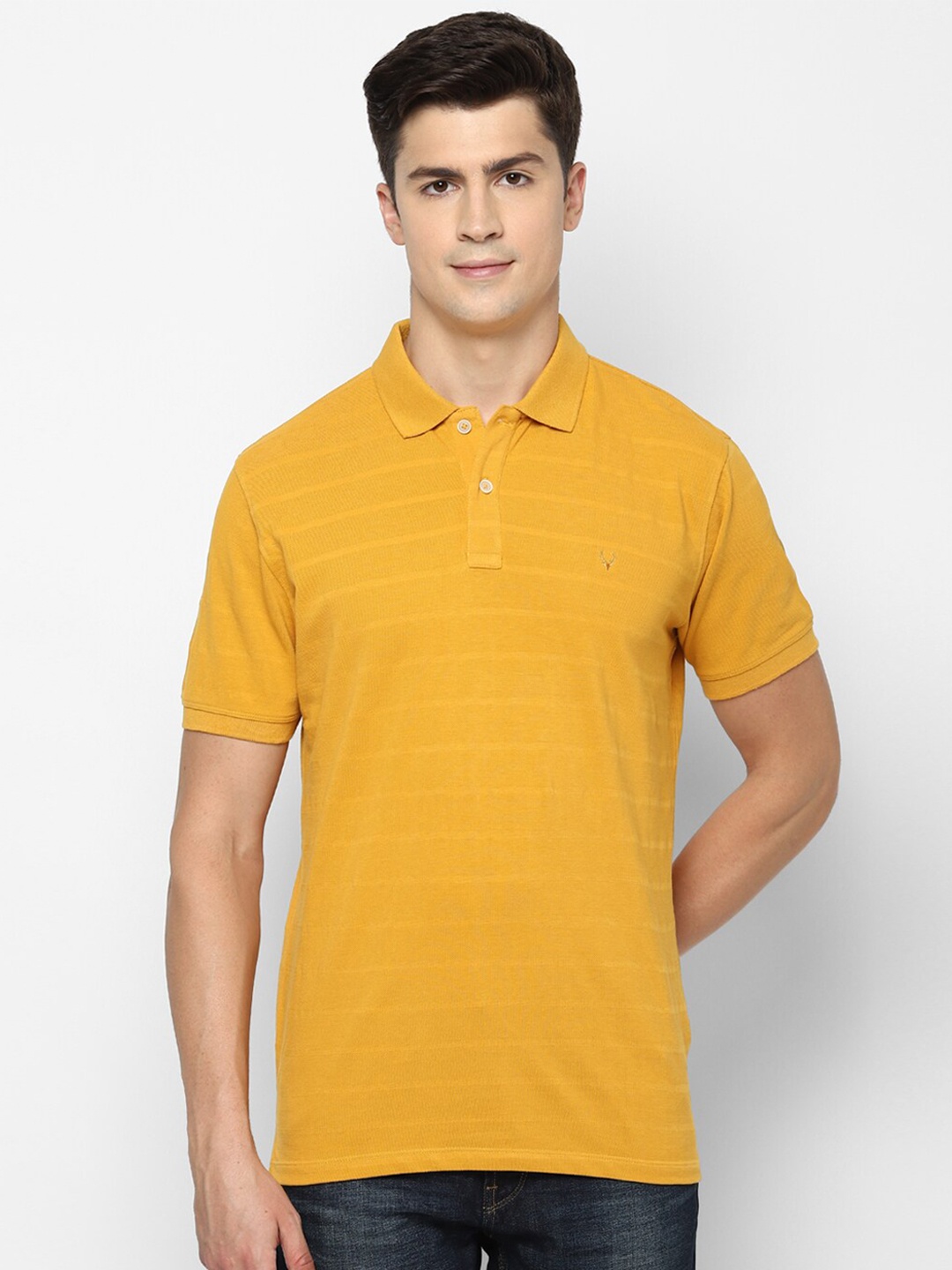 

Allen Solly Sport Men Yellow Striped Polo Collar Cotton Pure Cotton T-shirt