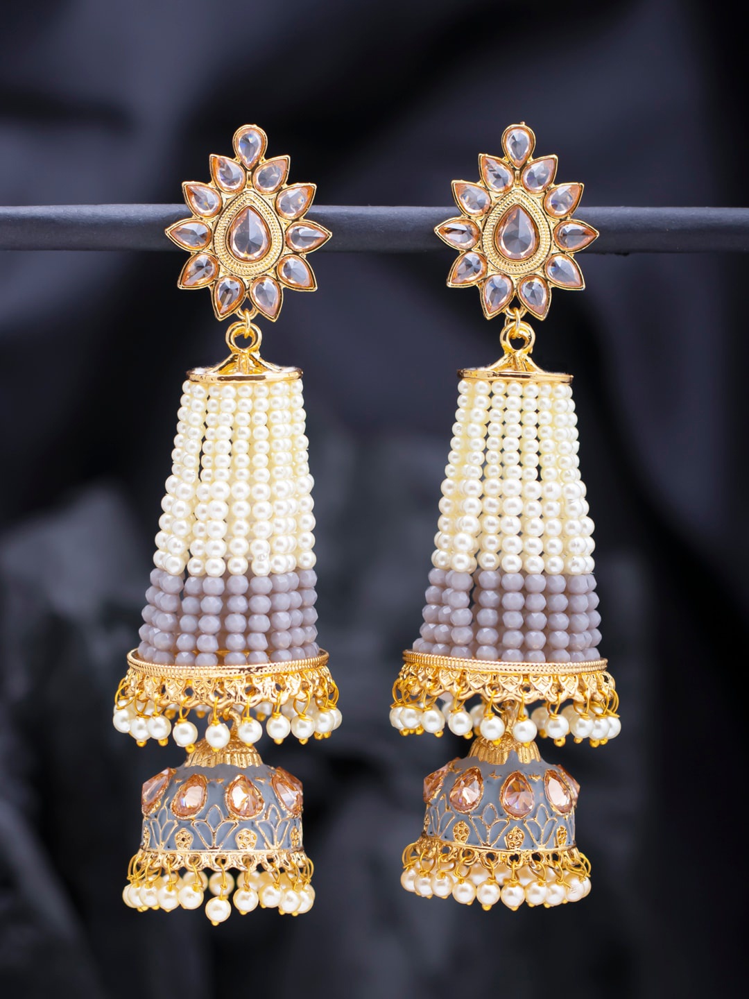 

Sukkhi Grey & White Contemporary Jhumkas