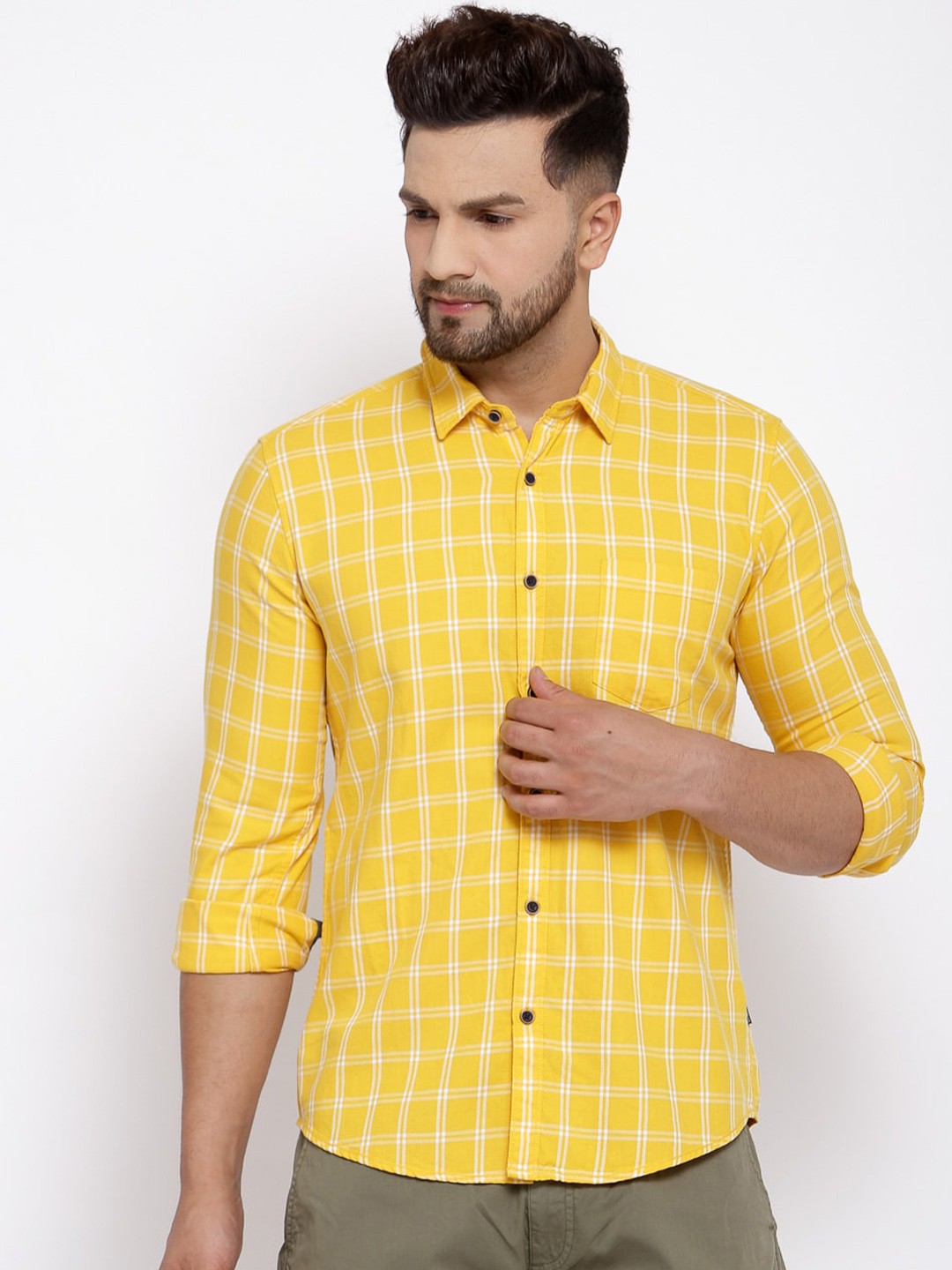 

Pepe Jeans Men Yellow Regular Fit Checked Casual Shirt
