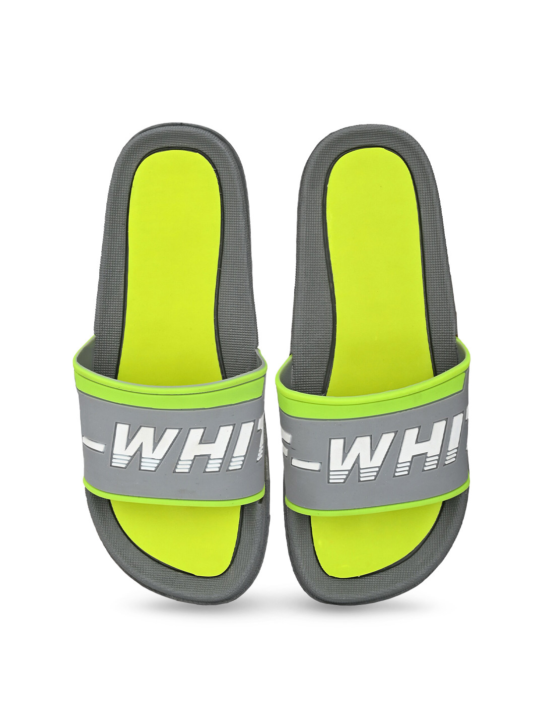 

Prolific Men Lime Green & Grey Printed Rubber Sliders