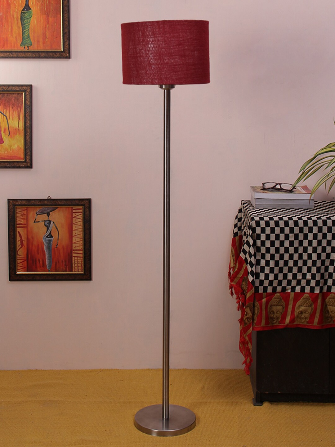 

Devansh Maroon & Gunmetal-Toned Solid Traditional Club Lamp with Shade