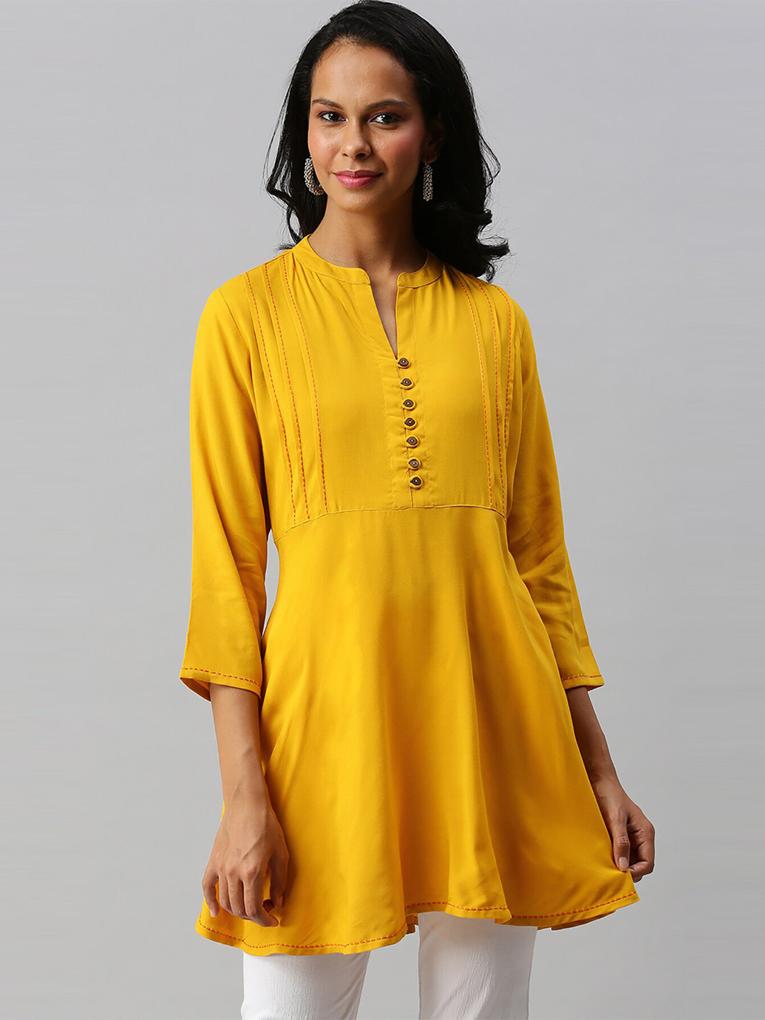 

Soch Yellow Viscose Rayon Tunic with Pin-Tuck Detail