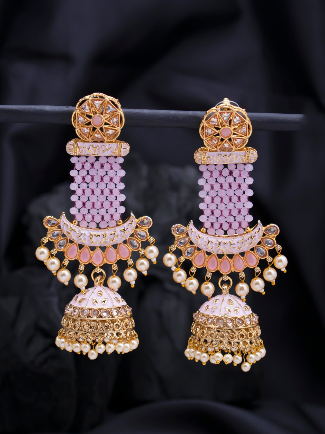 

Sukkhi Gold-Toned & Lavender Contemporary Jhumkas
