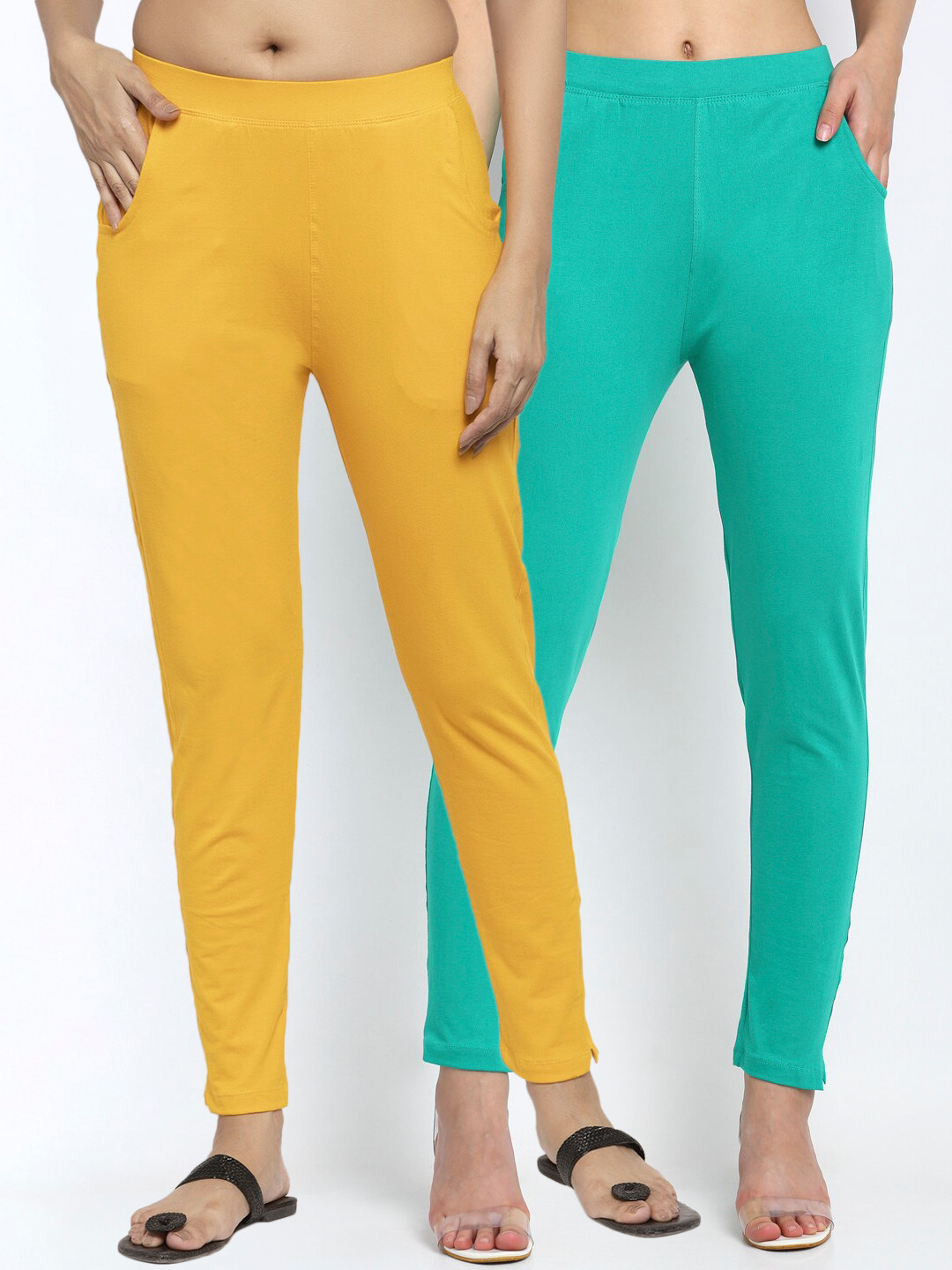 

NEUDIS Women Pack Of 2 Solid Regular-Fit Ankle-Length Leggings, Sea green