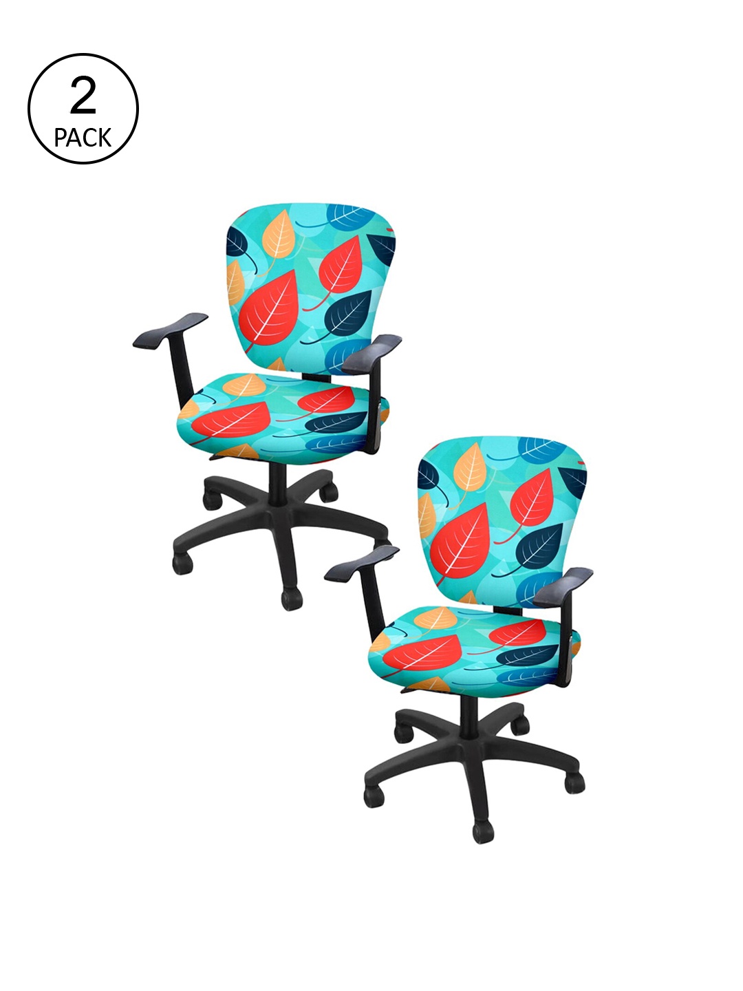 

Cortina Set of 2 Sea Green & Orange Leaf Print Chair Covers