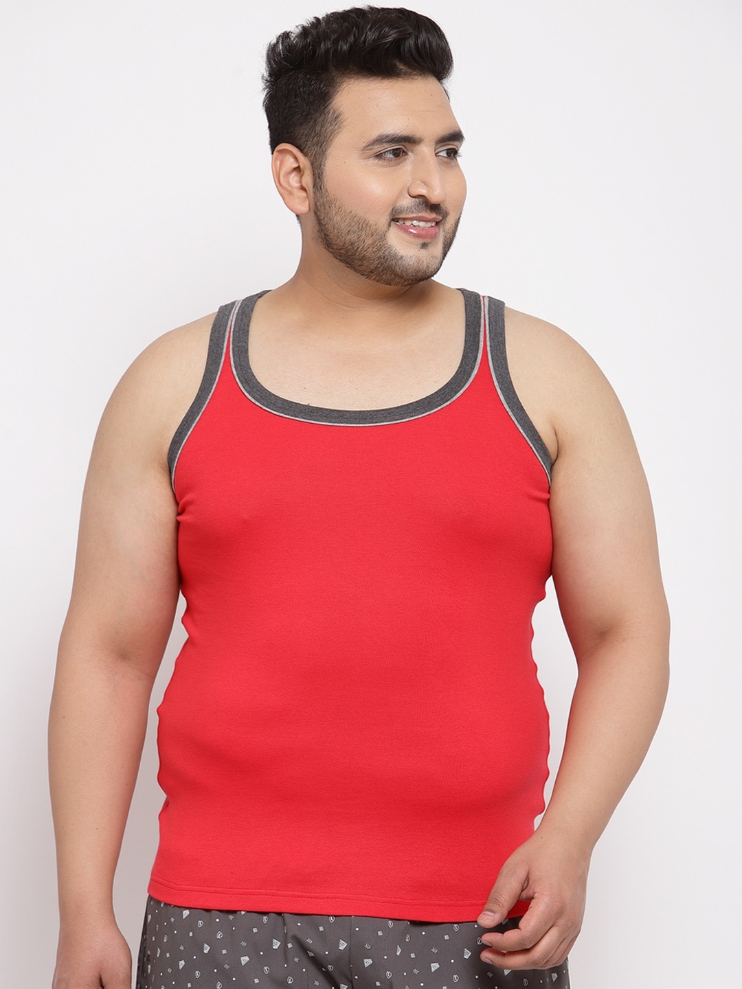 

plusS Men Plus Size Red Solid Innerwear Vest MSD9908