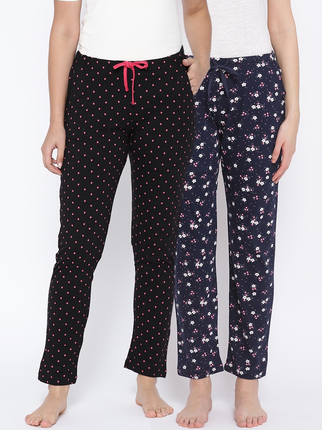 

Kanvin Women Pack of 2 Printed Pure Cotton Lounge Pants, Navy blue