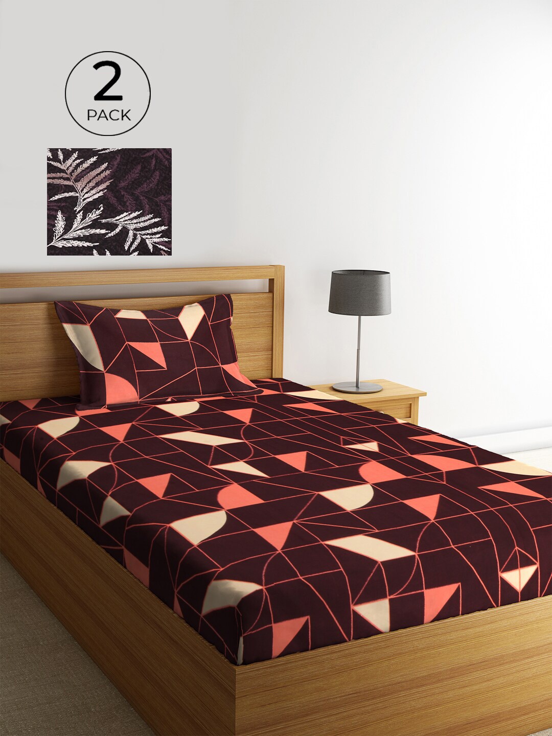 

KLOTTHE Maroon & Black Geometric 210 TC Polycotton 2 Single Bedsheet with 2 Pillow Covers
