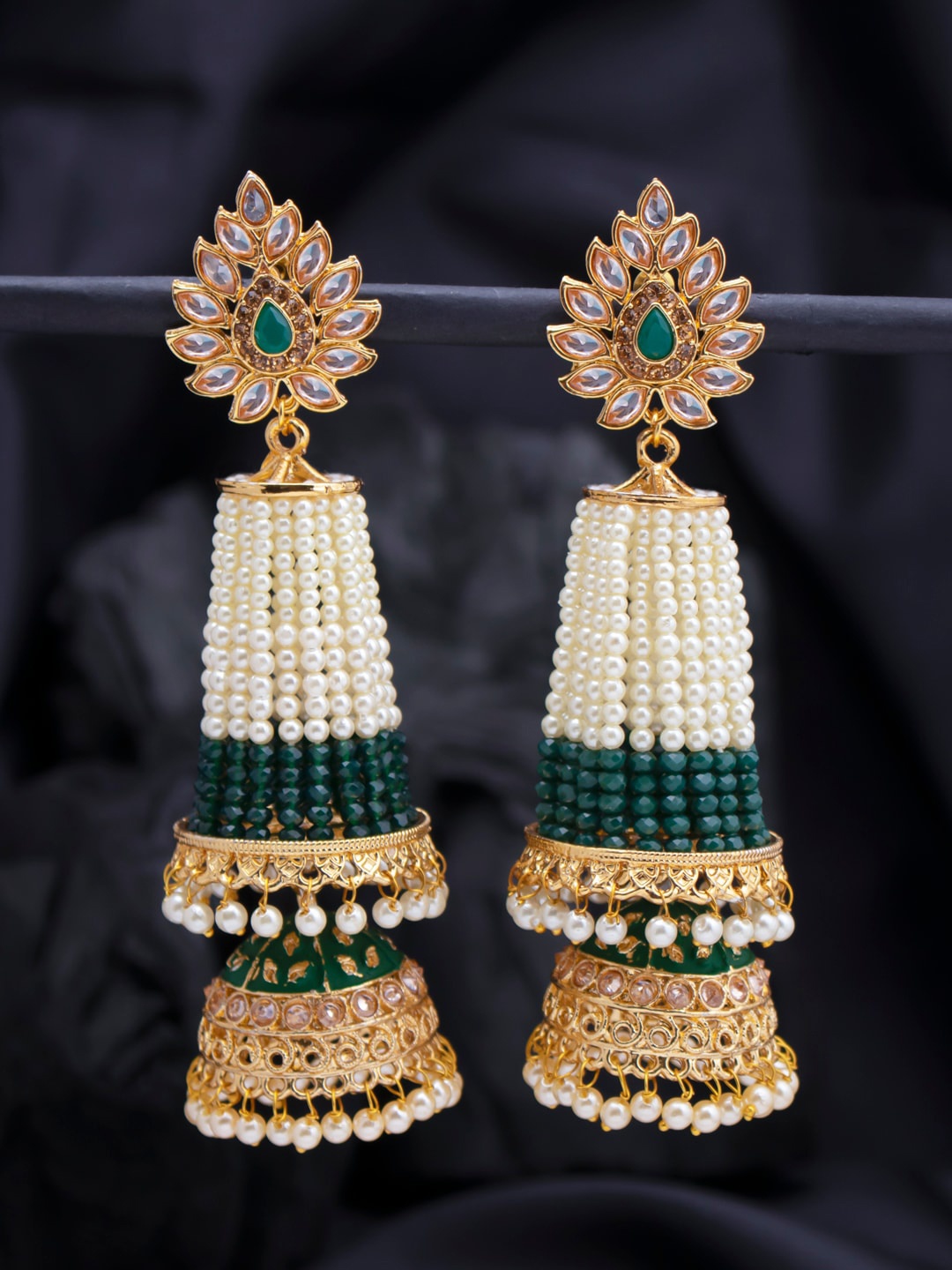 

Sukkhi Green & White Contemporary Jhumkas